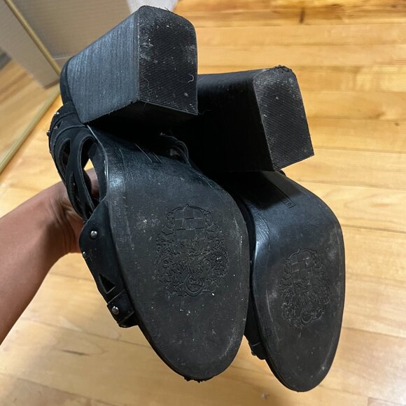 Vince Camuto Reston Sandals Black Leather Block Heel (Size 6.5) - Picture 5 of 6